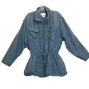 Points West Blue Silk Anorak Jacket Summer Weight Womens  L NWOT